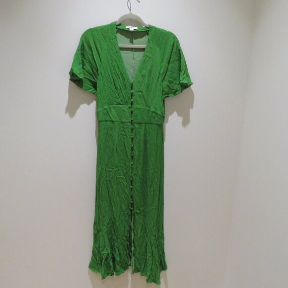 WHISTLES Micro Spot Button Maxi Dress in Green Polka Dot Preppy Flowy Cottage - Picture 2 of 15